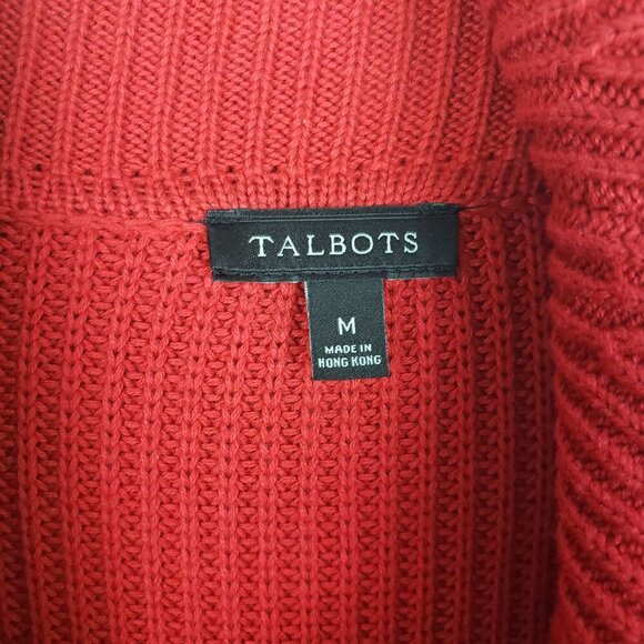 Talbots Classic Cotton Modal Cowlneck Sweater Red Ribbed Knit Cozy Size Medium - Picture 5 of 7